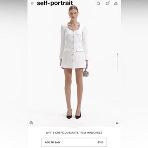 Self Portrait WHITE CREPE DIAMANTE TRIM MINI DRESS